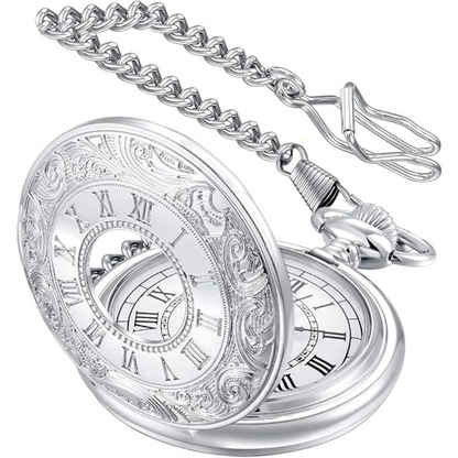 Pocket Watch Quartz Movement Roman Numerals Chain Included