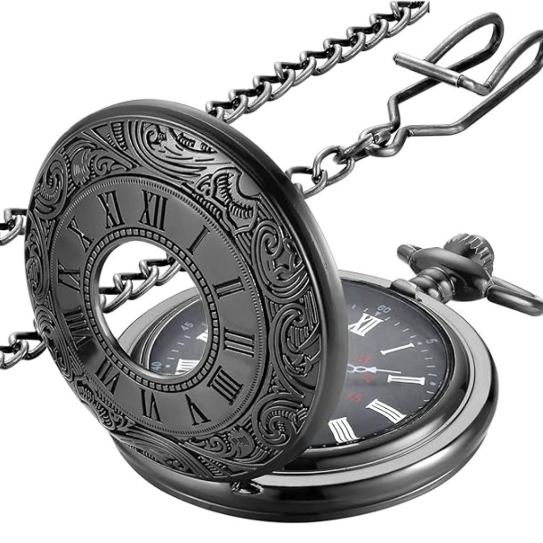 Pocket Watch Quartz Movement Roman Numerals Chain Included