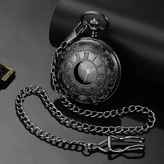 Pocket Watch Quartz Movement Roman Numerals Chain Included