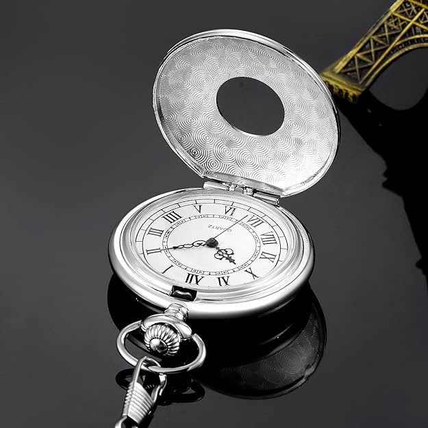 Pocket Watch Quartz Movement Roman Numerals Chain Included