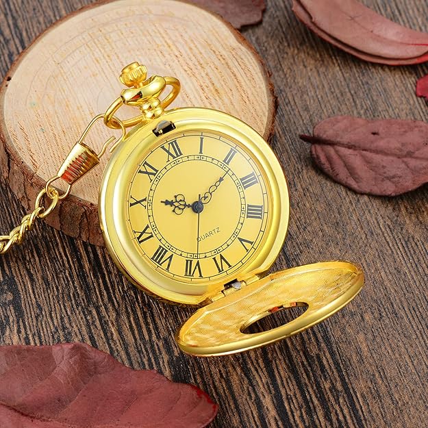 Pocket Watch Quartz Movement Roman Numerals Chain Included