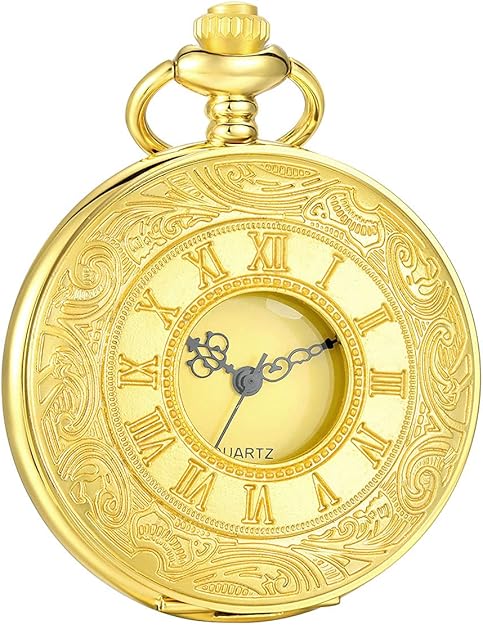 Pocket Watch Quartz Movement Roman Numerals Chain Included