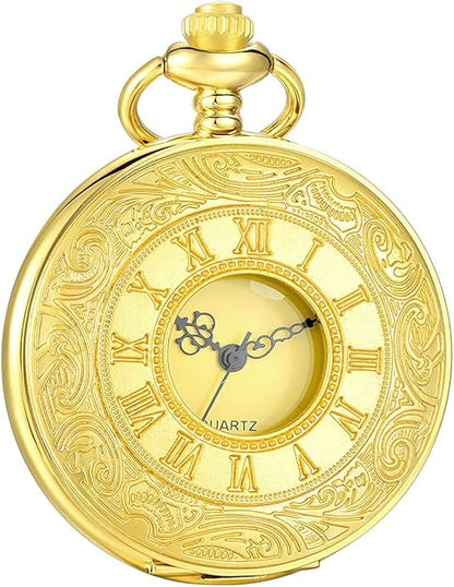 Pocket Watch Quartz Movement Roman Numerals Chain Included
