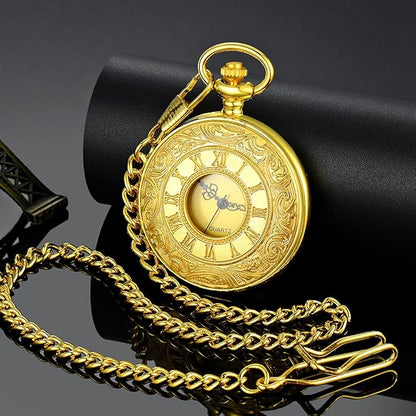 Pocket Watch Quartz Movement Roman Numerals Chain Included