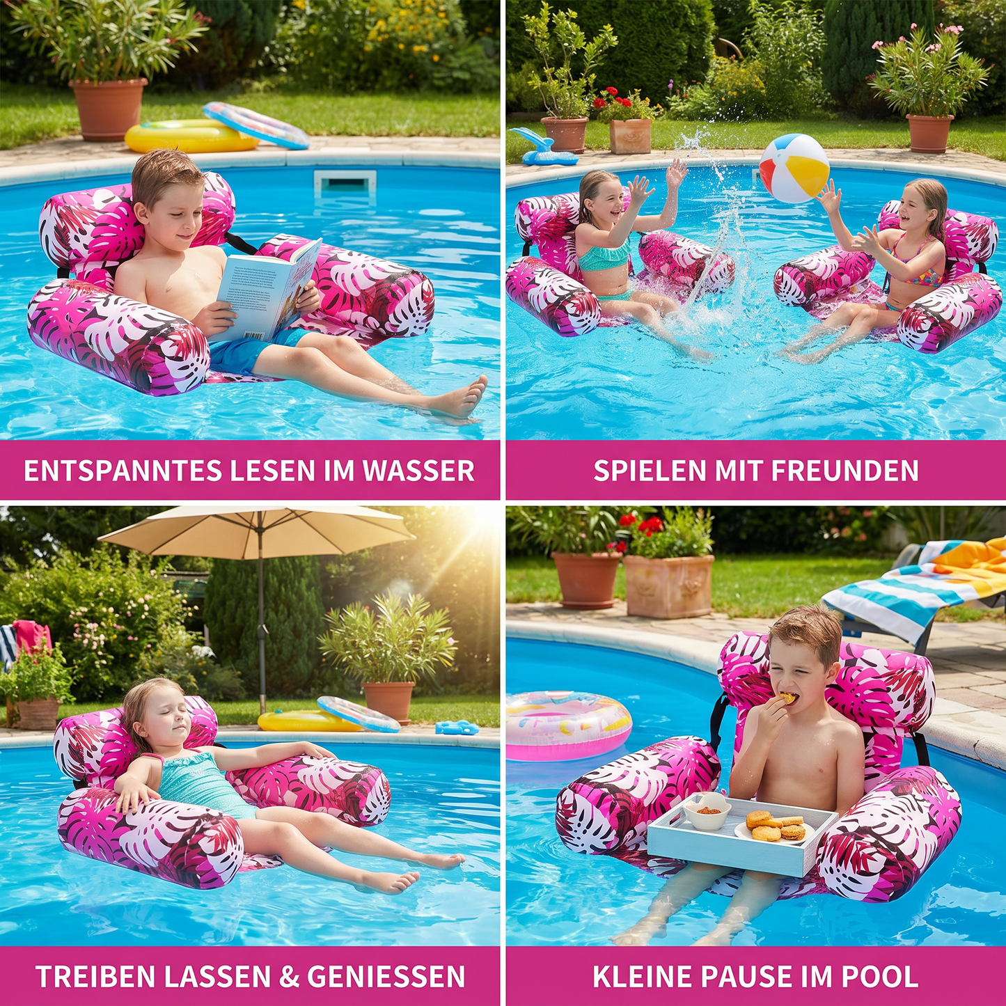 Pool Hammock Inflatable Ergonomic Backrest & Breathable Mesh