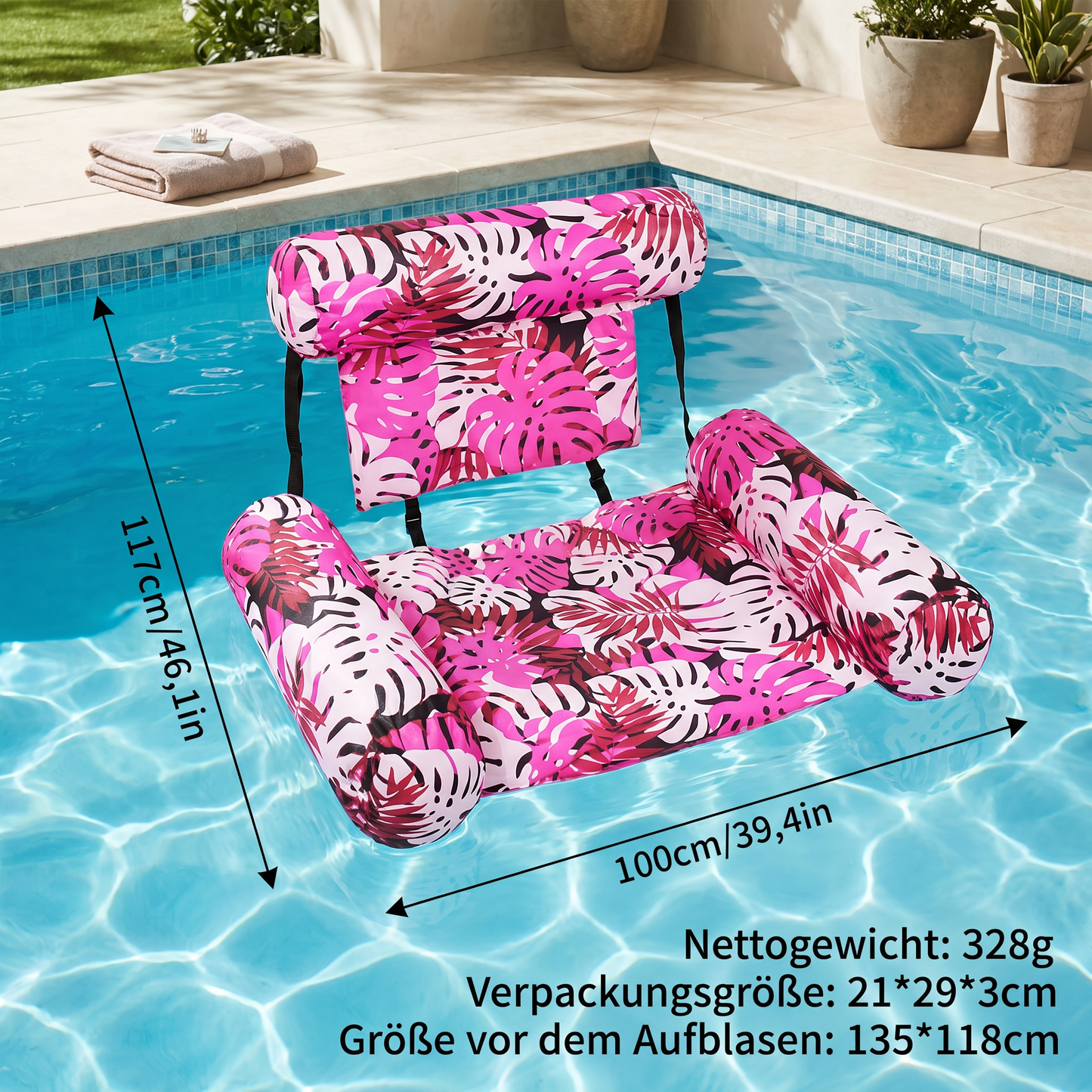 Pool Hammock Inflatable Ergonomic Backrest & Breathable Mesh