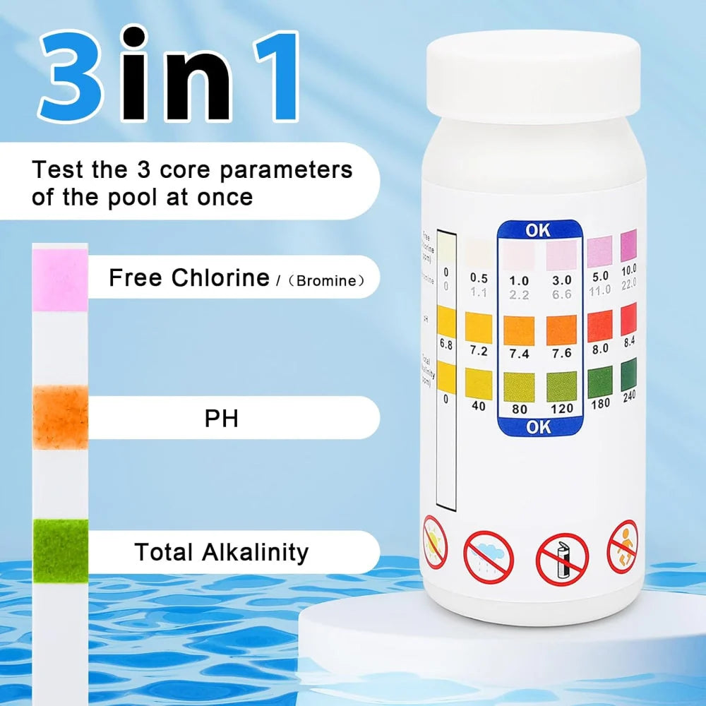 Pool Test Strips Triple Chlorine pH Alkalinity 50 Pack