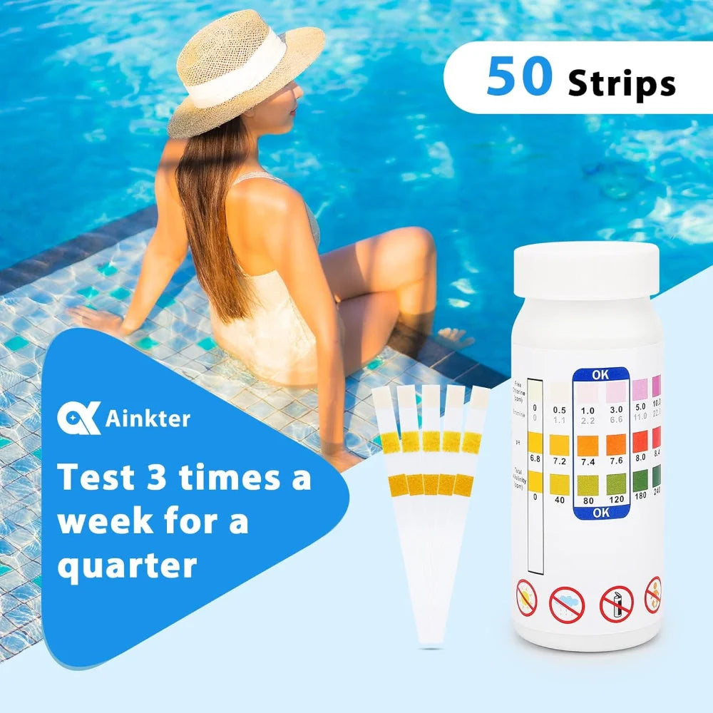 Pool Test Strips Triple Chlorine pH Alkalinity 50 Pack