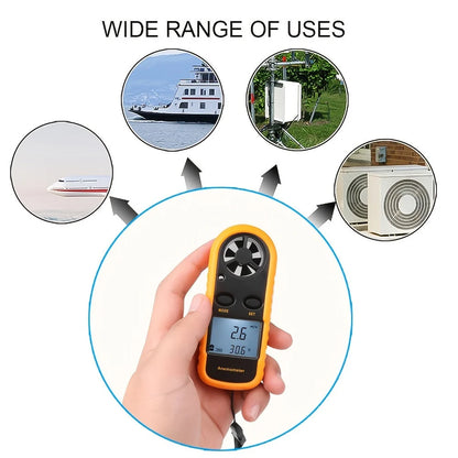 Portable Anemometer LCD Backlit Selectable Units