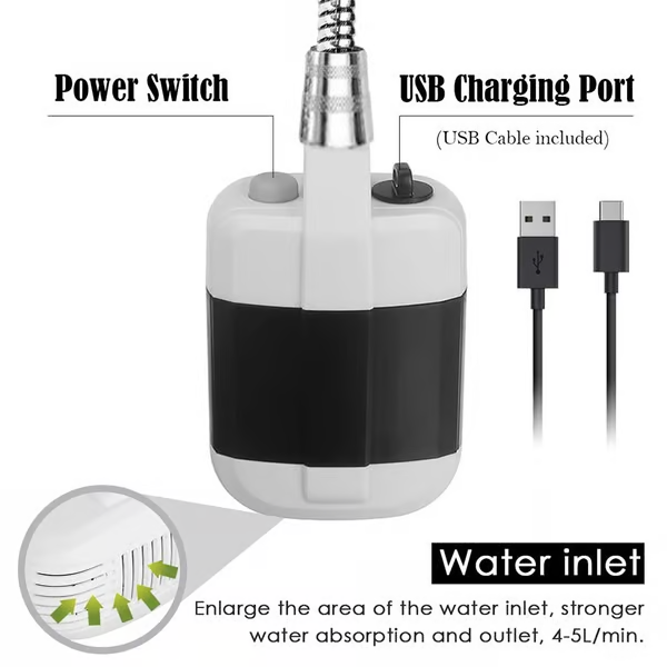Portable Camping Shower USB Rechargeable High Flow