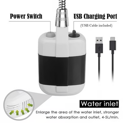Portable Camping Shower USB Rechargeable High Flow