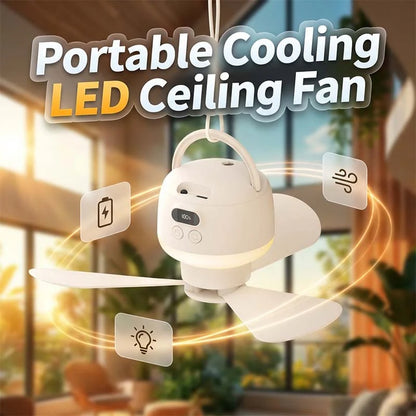 Portable Ceiling Fan Rechargeable & Ultra-Quiet Warm LED