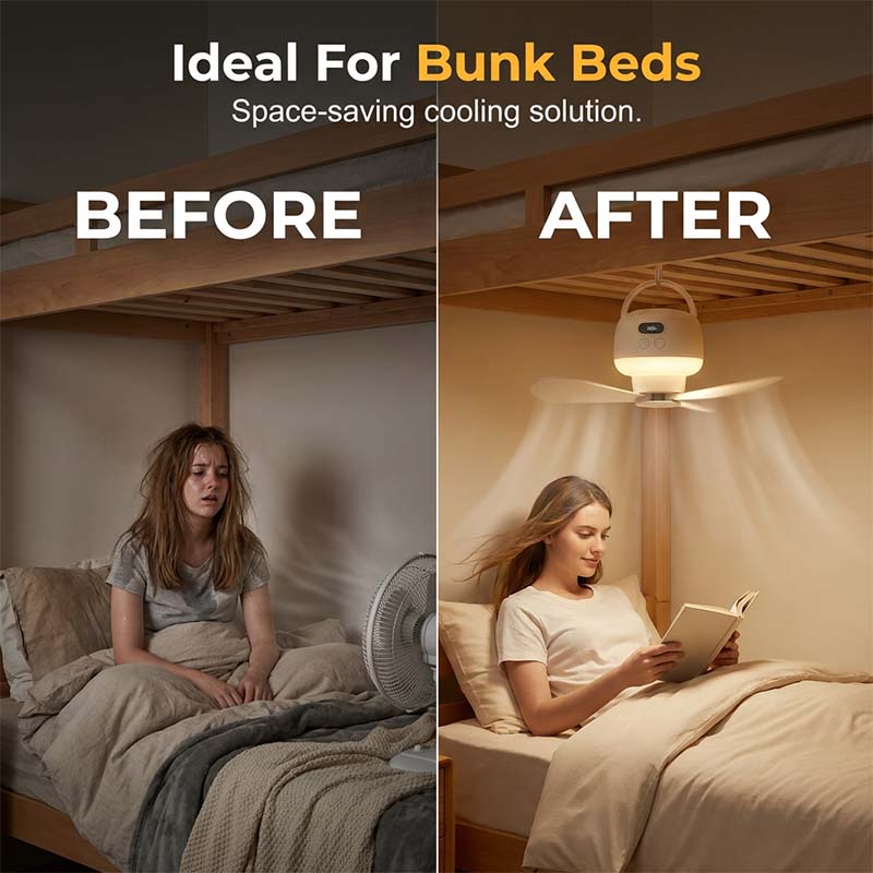 Portable Ceiling Fan Rechargeable & Ultra-Quiet Warm LED