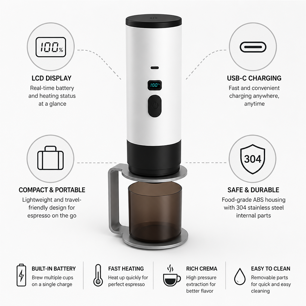 Portable Espresso Machine USB-C Charging & LCD Display