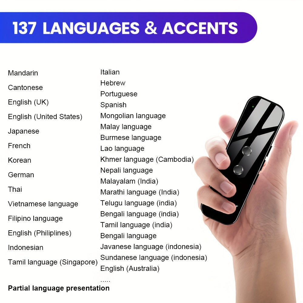 Portable Voice Translator Real Time 137 Languages USB Rechargeable