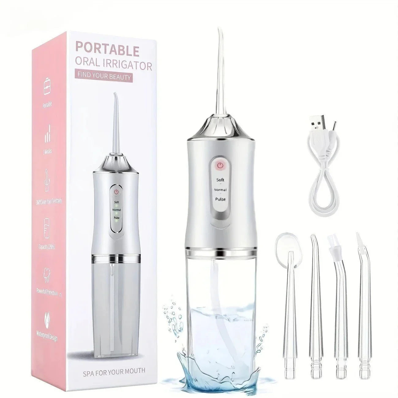 Portable Water Flosser Compact Waterproof Four Replaceable Heads