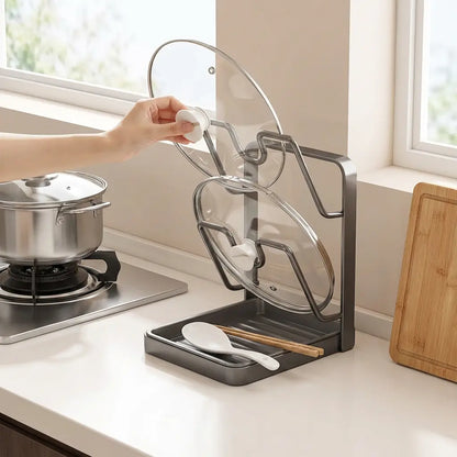 Pot Lid Rack U-Slot Upright Two-Tier Removable Drip Tray