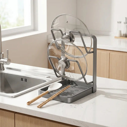 Pot Lid Rack U-Slot Upright Two-Tier Removable Drip Tray