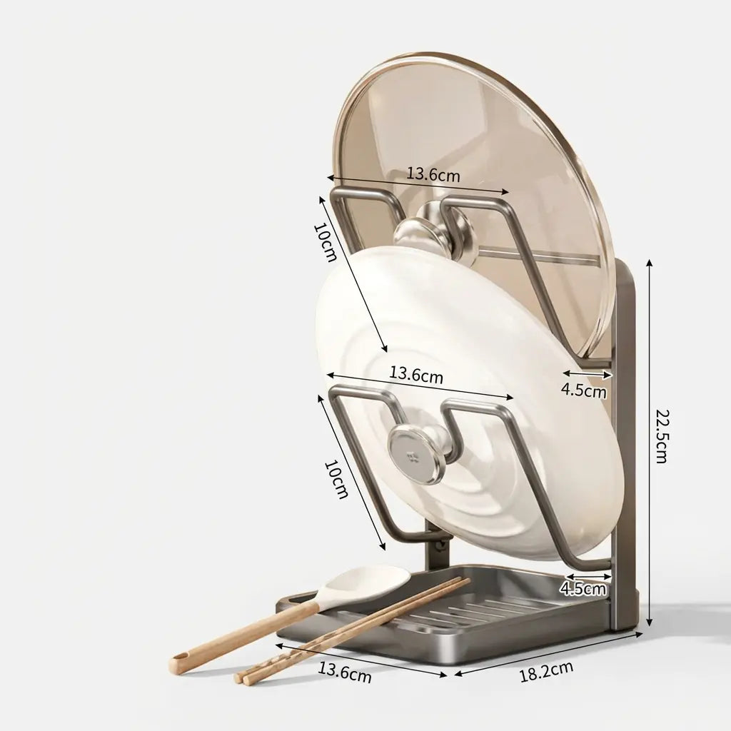 Pot Lid Rack U-Slot Upright Two-Tier Removable Drip Tray