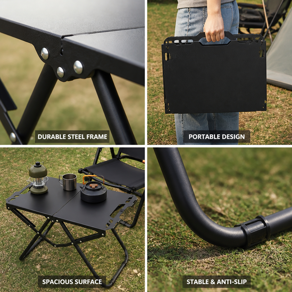 Powder-Coated Steel Camping Folding Table (40 cm Height)