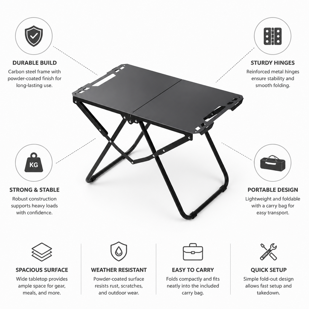 Powder-Coated Steel Camping Folding Table (40 cm Height)
