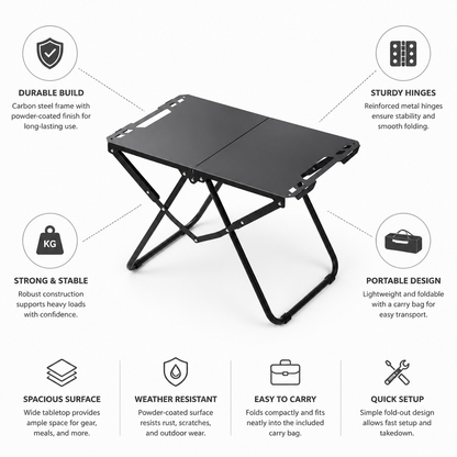 Powder-Coated Steel Camping Folding Table (40 cm Height)