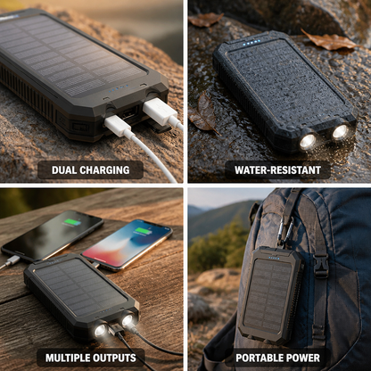 Power Bank 30,000mAh Solar & USB Charging Water-Resistant