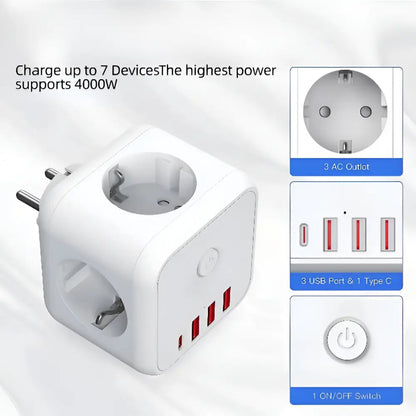 Power Strip 7-in-1 USB-C & USB-A Surge Protected