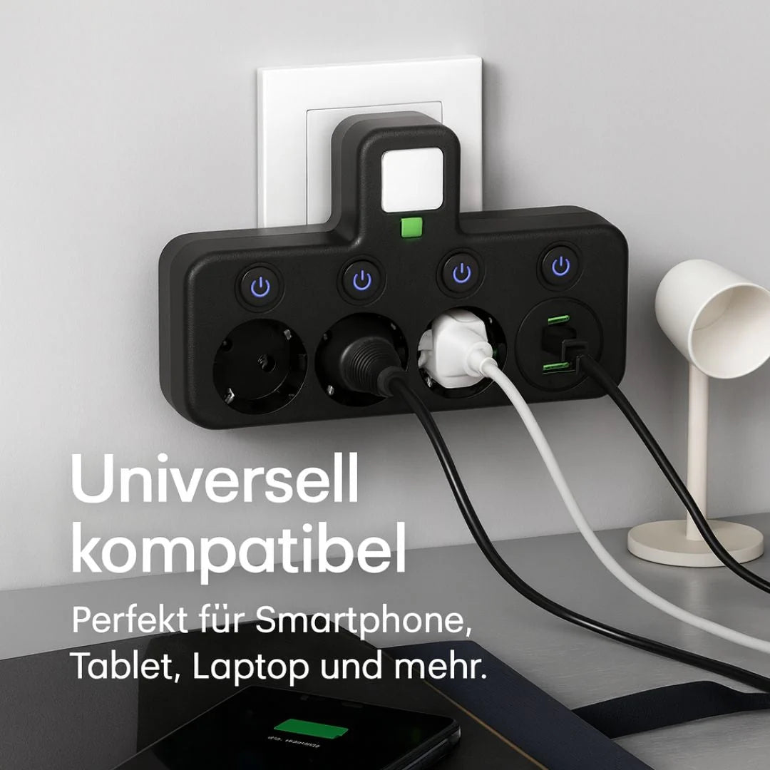 Power Strip Surge Protected 3 Schuko USB-C & USB-A
