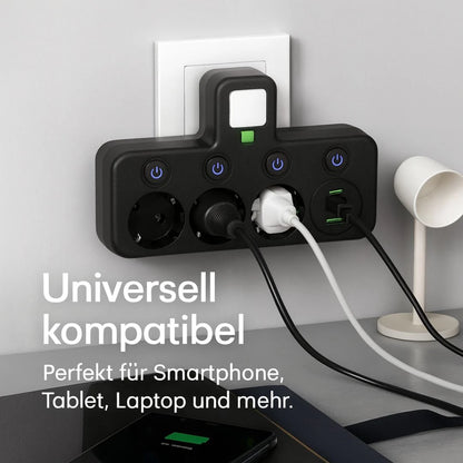 Power Strip Surge Protected 3 Schuko USB-C & USB-A