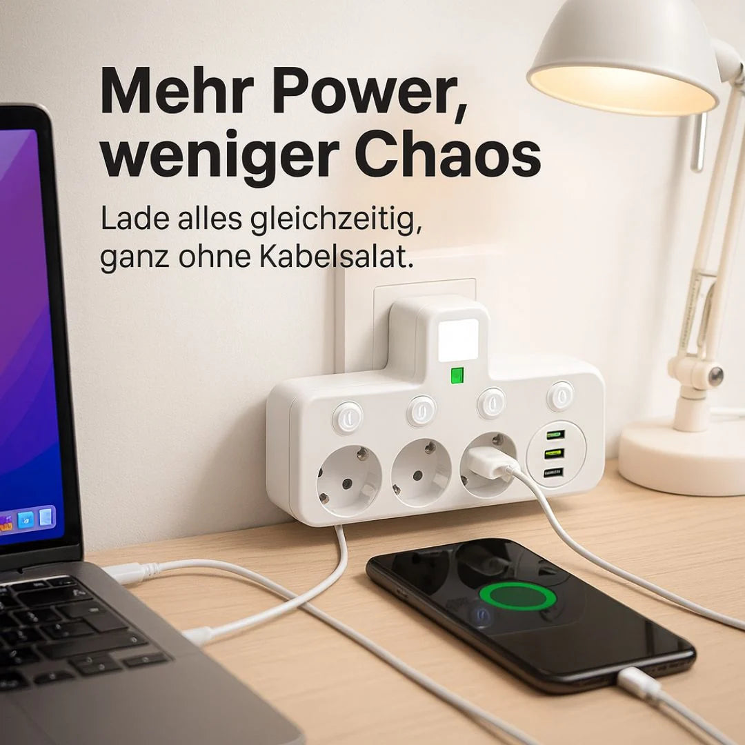 Power Strip Surge Protected 3 Schuko USB-C & USB-A