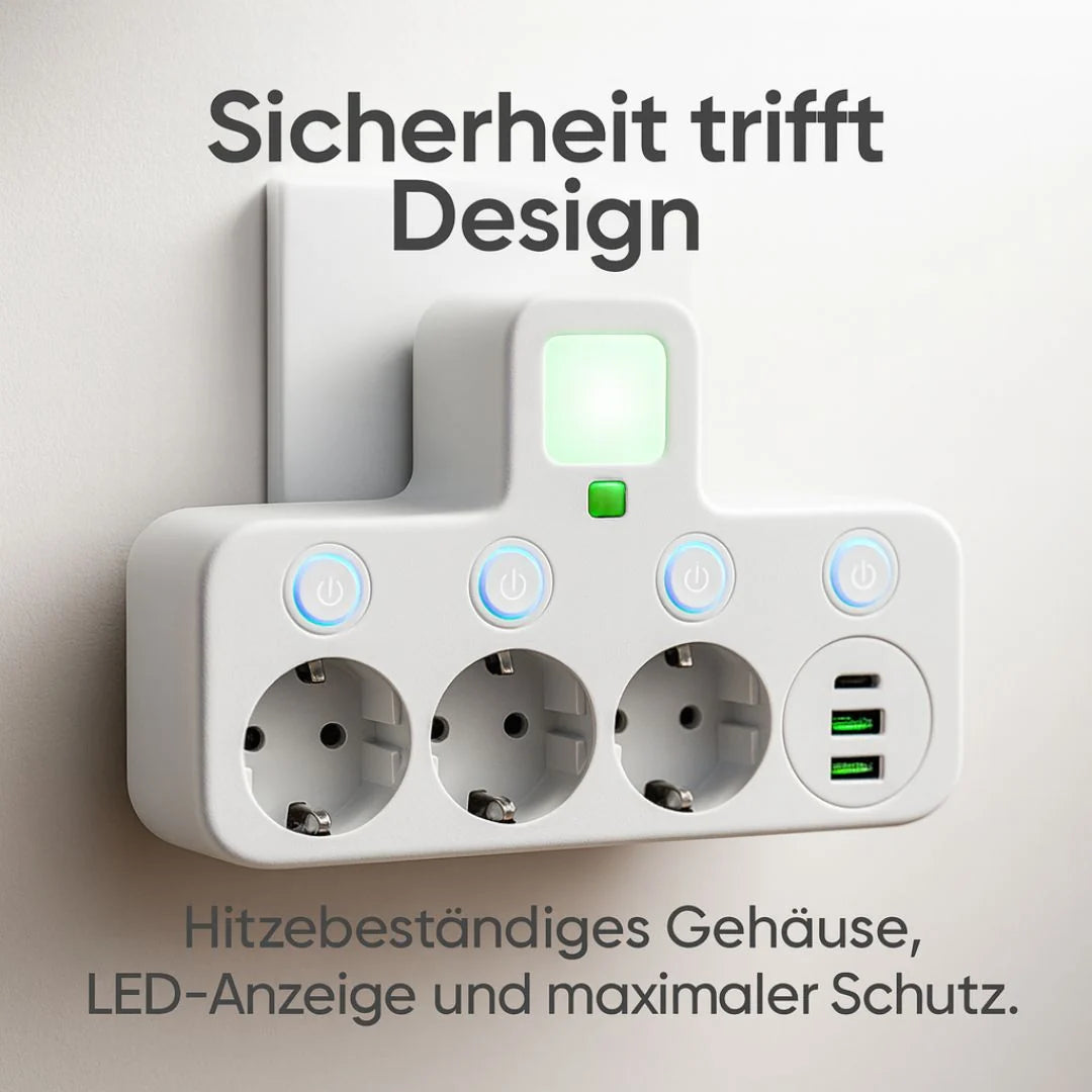 Power Strip Surge Protected 3 Schuko USB-C & USB-A