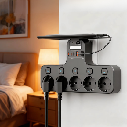 Power Strip Wall-Mounted Motion-Sensor 5 Switchable Outlets & USB