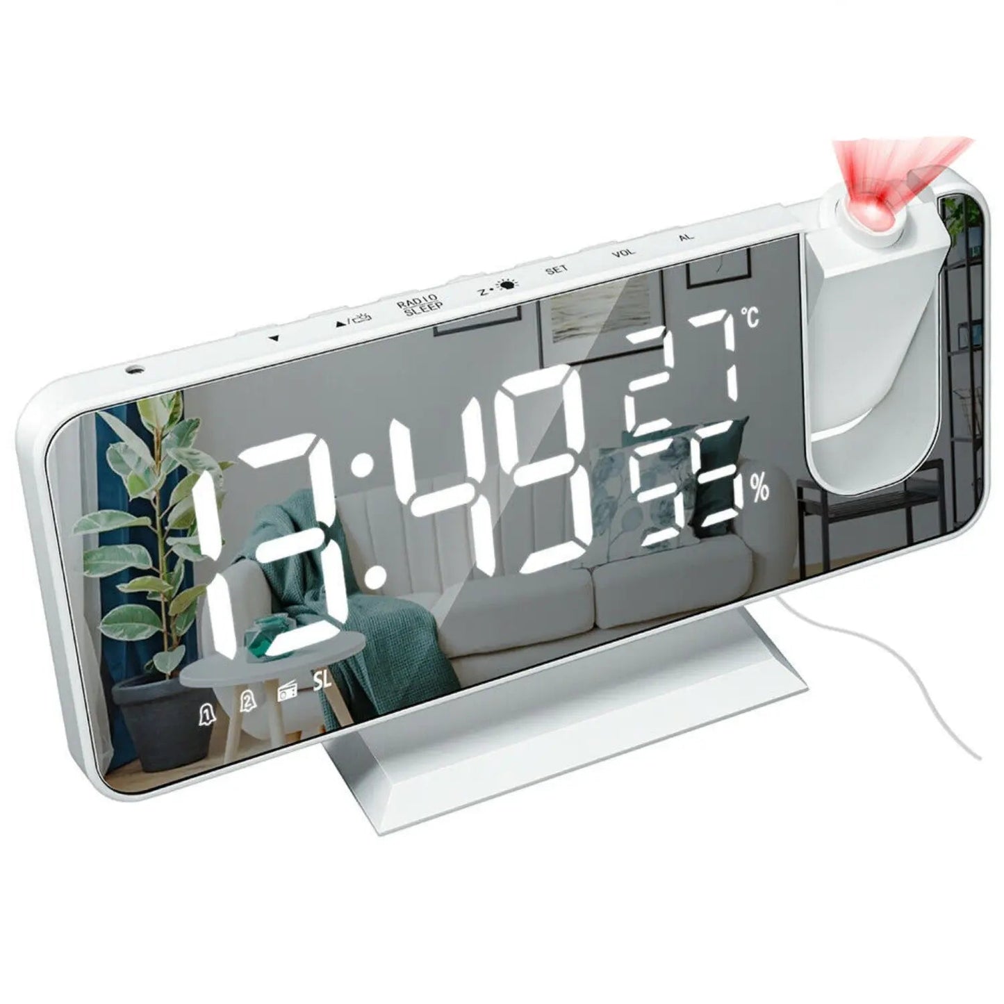 Projection Alarm Clock 180° Rotating Dual Alarm USB Charging
