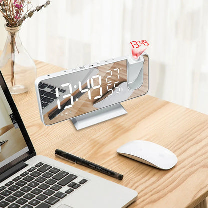 Projection Alarm Clock 180° Rotating Dual Alarm USB Charging