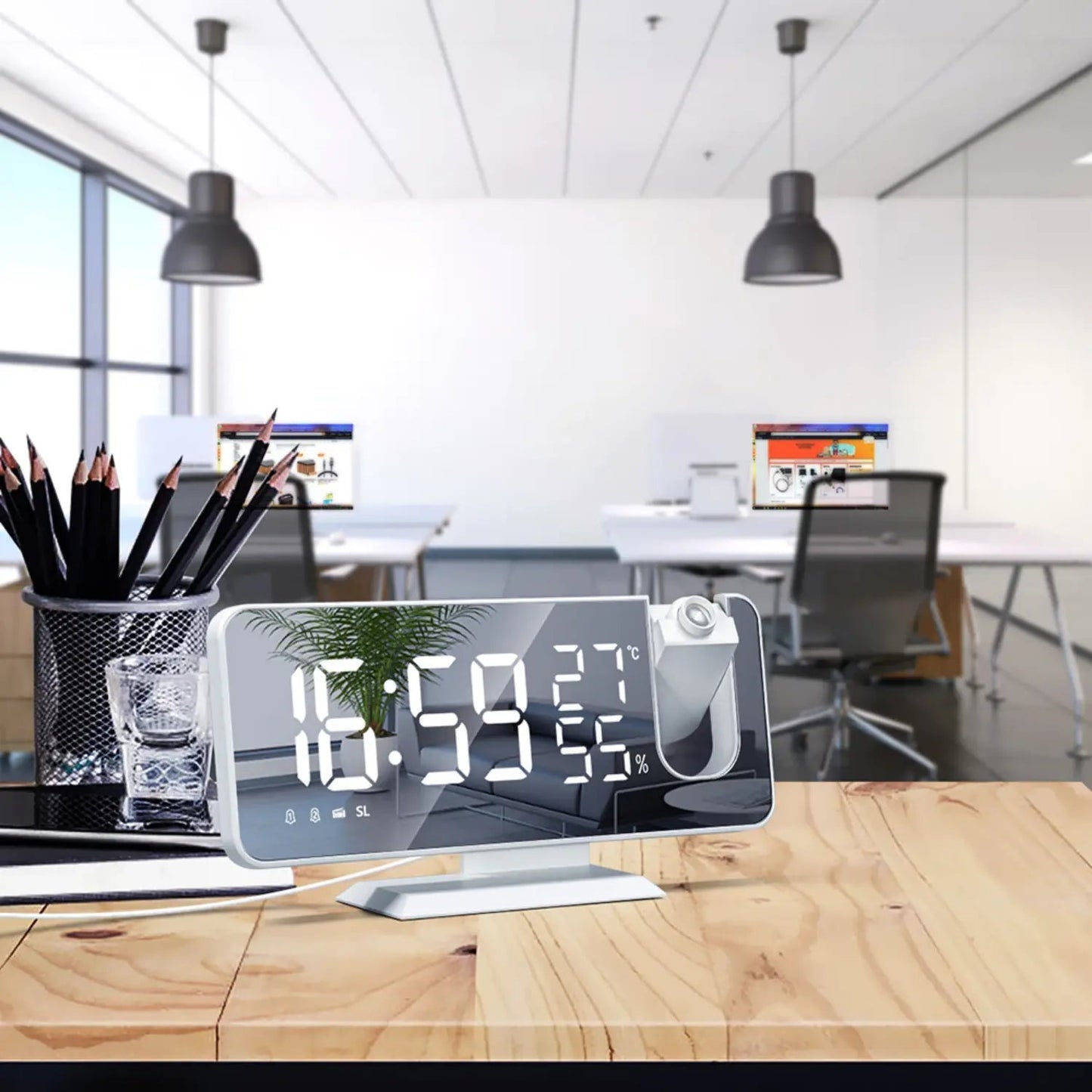 Projection Alarm Clock 180° Rotating Dual Alarm USB Charging