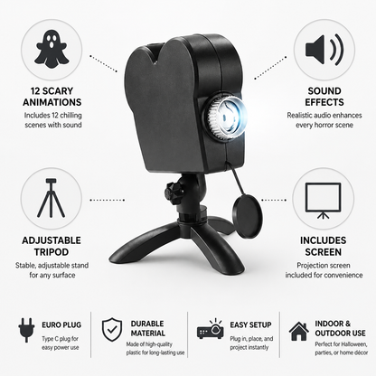 Projector 12 Scary Animations With Sound Tripod & Screen