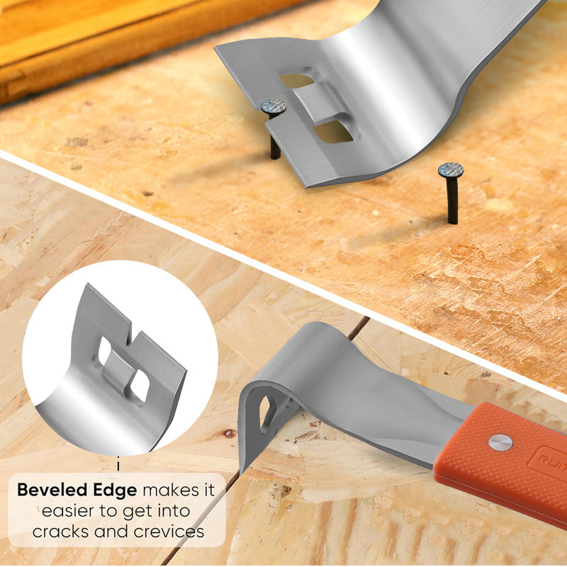 Pry Bar Stainless Steel Nail Puller & Non-Slip Grip