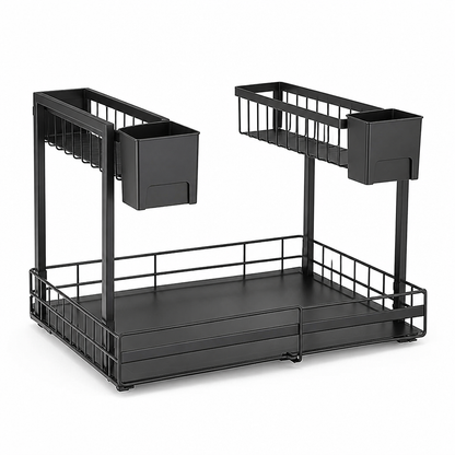 Pull-Out Cabinet Organizer L-Shaped Two-Tier Smooth Gliding Rails