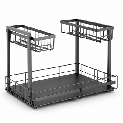 Pull-Out Cabinet Organizer L-Shaped Two-Tier Smooth Gliding Rails