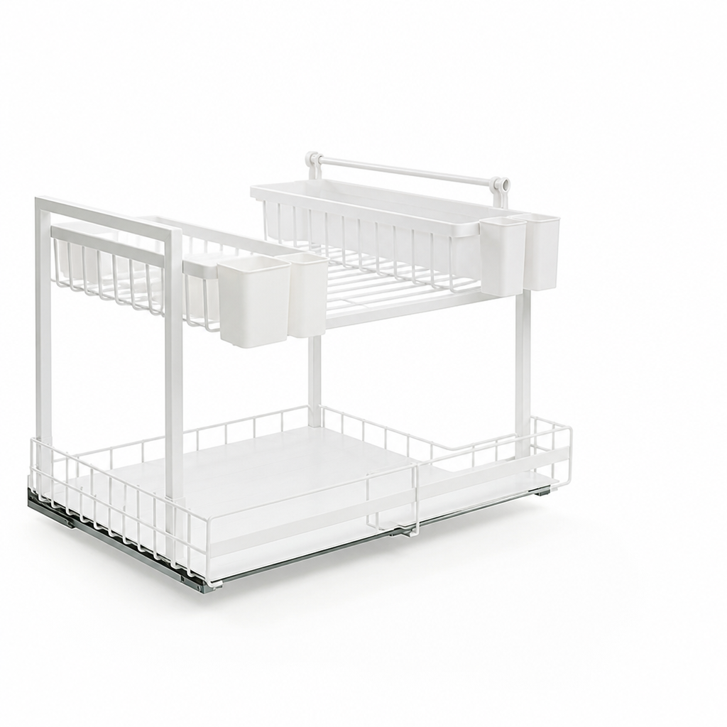 Pull-Out Cabinet Organizer L-Shaped Two-Tier Smooth Gliding Rails