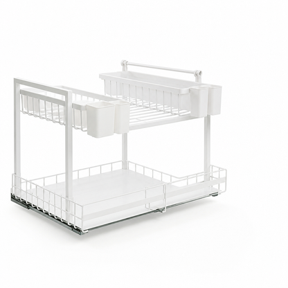 Pull-Out Cabinet Organizer L-Shaped Two-Tier Smooth Gliding Rails