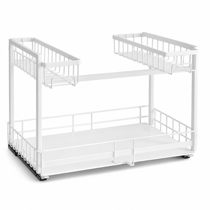 Pull-Out Cabinet Organizer L-Shaped Two-Tier Smooth Gliding Rails