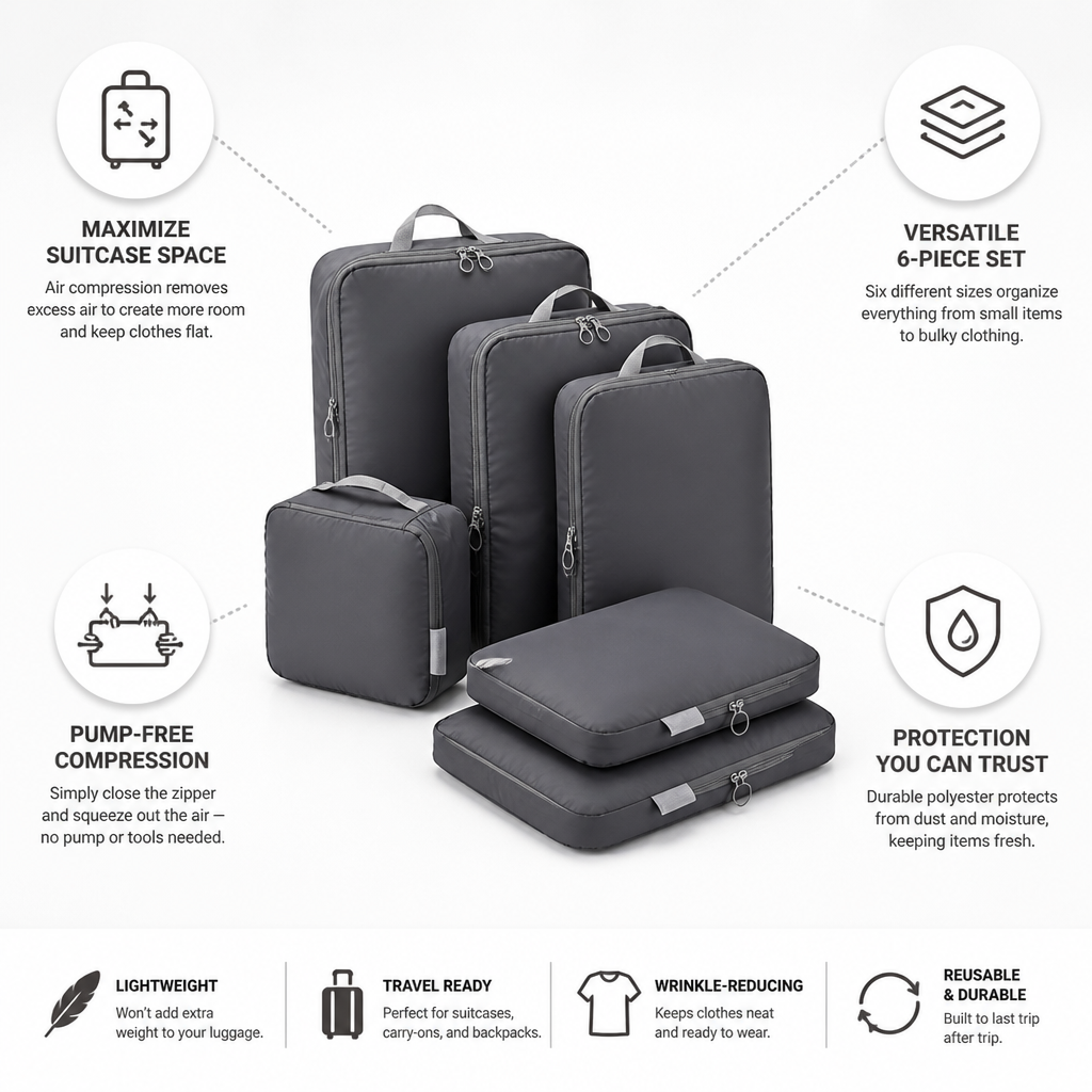 Pump-Free Air-Compression Packing Bags (6-Piece Set)