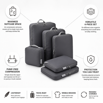 Pump-Free Air-Compression Packing Bags (6-Piece Set)