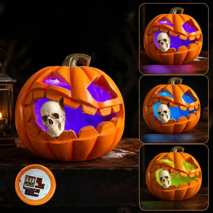 Pumpkin Decoration Carved Skull Battery-Operated LED Resin
