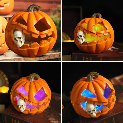 Pumpkin Decoration Carved Skull Battery-Operated LED Resin