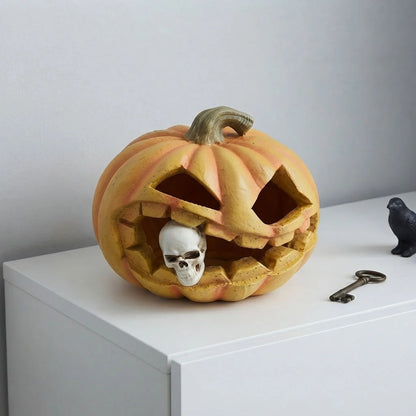 Pumpkin Decoration Carved Skull Battery-Operated LED Resin