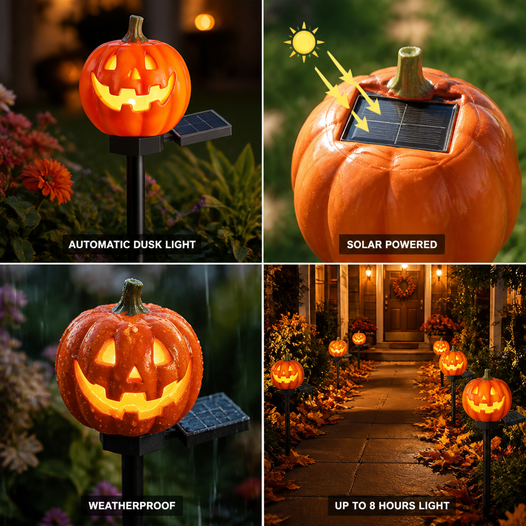 Pumpkin Lantern Solar-Powered Automatic Warm Flicker