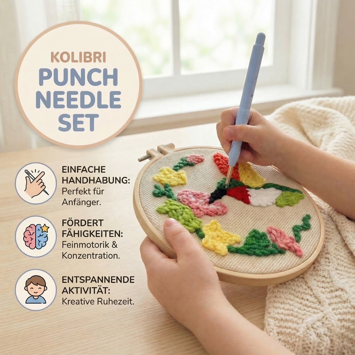 Punch Needle Kit Pre-Printed Fabric 17 Designs